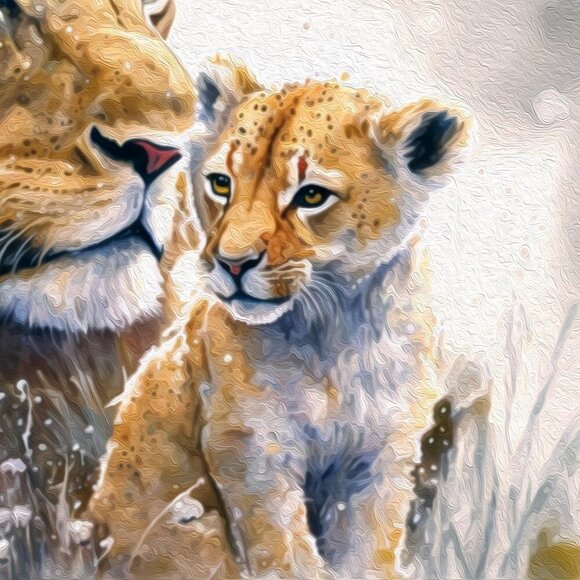 Lion With Cub Gorgeous Fantasy‎ Art Oil Painting Print - Picture 5 of 5